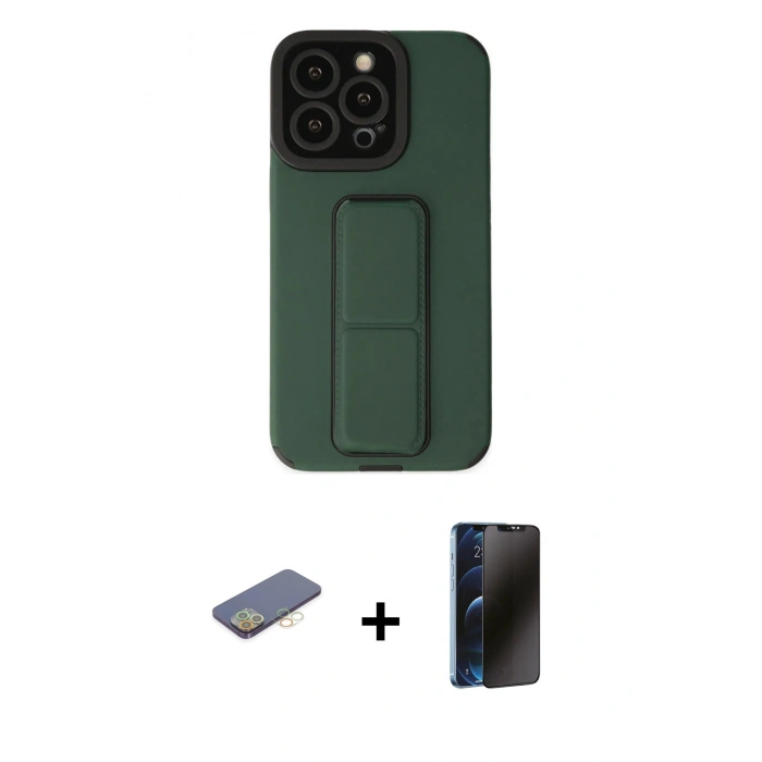 MARSİLYAN™- iPhone 13 Pro Max Kılıf Çekirdek Yansıma - Siyah 3D Antistatik Hayalet Cam Ekran Koruyucu + Renkli Kamera Lens Koruma Cam - SI