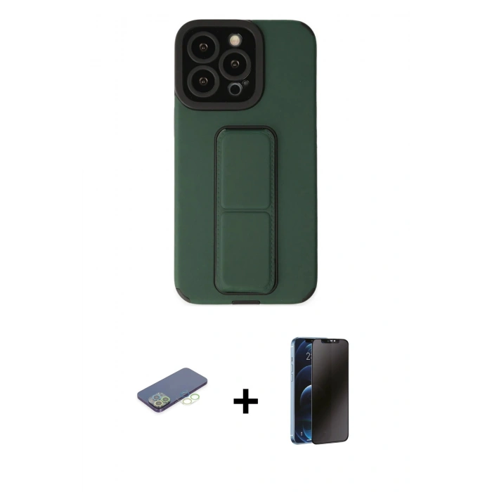MARSİLYAN™- iPhone 13 Pro Max Kılıf Çekirdek Yansıma - Siyah 3D Antistatik Hayalet Cam Ekran Koruyucu + Renkli Kamera Lens Koruma Cam - YL