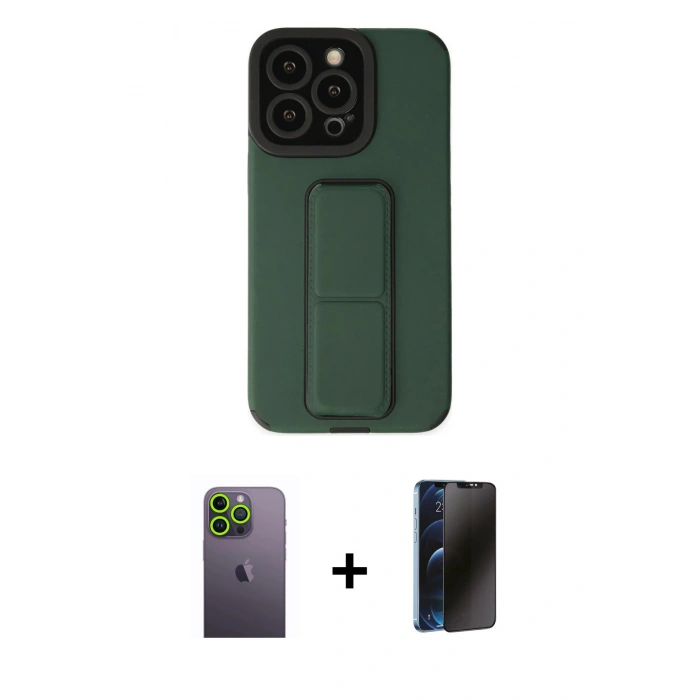 MARSİLYAN™- iPhone 13 Pro Max Kılıf Çekirdek Yansıma - Siyah 3D Antistatik Hayalet Cam Ekran Koruyucu + Neon Fosforlu Kamera Lens - YL