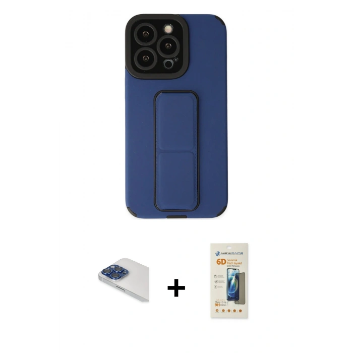 MARSİLYAN™- iPhone 13 Pro Max Kılıf Çekirdek Yansıma - Siyah 6D Mat Seramik Hayalet Nano Ekran Koruyucu + Pers Alüminyum Kamera Lens - LT
