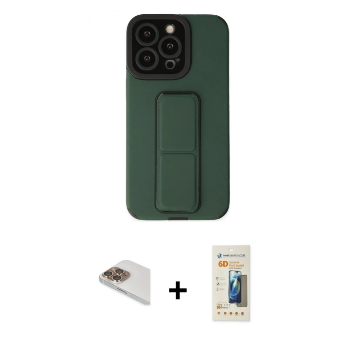 MARSİLYAN™- iPhone 13 Pro Max Kılıf Çekirdek Yansıma - Siyah 6D Mat Seramik Hayalet Nano Ekran Koruyucu + Pers Alüminyum Kamera Lens - GD