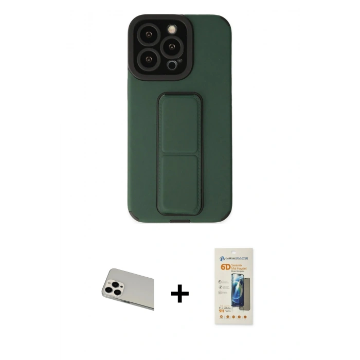MARSİLYAN™- iPhone 13 Pro Max Kılıf Çekirdek Yansıma - Siyah 6D Mat Seramik Hayalet Nano Ekran Koruyucu + Rainbow Kamera Lens Koruma Cam - BZ