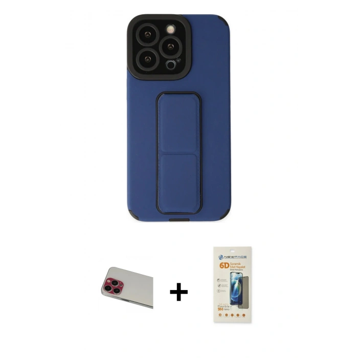 MARSİLYAN™- iPhone 13 Pro Max Kılıf Çekirdek Yansıma - Siyah 6D Mat Seramik Hayalet Nano Ekran Koruyucu + Rainbow Kamera Lens Koruma Cam - KI