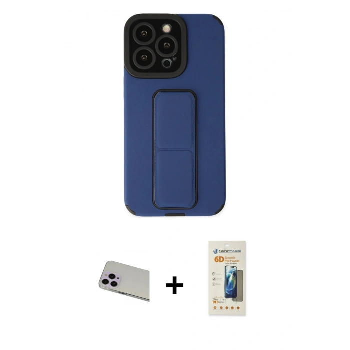MARSİLYAN™- iPhone 13 Pro Max Kılıf Çekirdek Yansıma - Siyah 6D Mat Seramik Hayalet Nano Ekran Koruyucu + Mor Rainbow Kamera Lens Koruma Cam