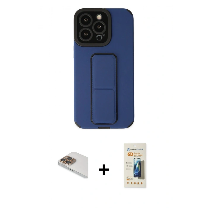 MARSİLYAN™- iPhone 13 Pro Max Kılıf Çekirdek Yansıma - Siyah 6D Mat Seramik Hayalet Nano Ekran Koruyucu + Pers Alüminyum Kamera Lens - GD
