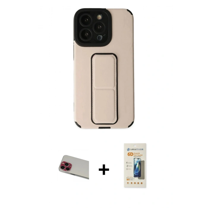 MARSİLYAN™- iPhone 13 Pro Max Kılıf Çekirdek Yansıma - Siyah 6D Mat Seramik Hayalet Nano Ekran Koruyucu + Rainbow Kamera Lens Koruma Cam - KI