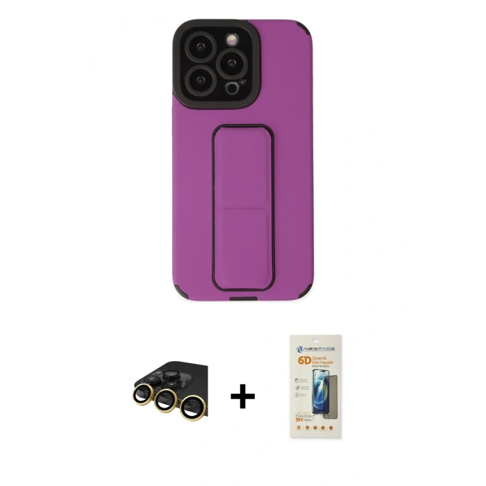MARSİLYAN™- iPhone 13 Pro Max Kılıf Çekirdek Yansıma - Siyah 6D Mat Seramik Hayalet Nano Ekran Koruyucu + Raze Metal Kamera Lens - GD