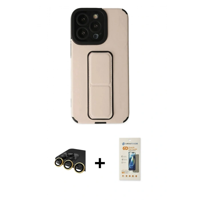 MARSİLYAN™- iPhone 13 Pro Max Kılıf Çekirdek Yansıma - Siyah 6D Mat Seramik Hayalet Nano Ekran Koruyucu + Raze Metal Kamera Lens - GD