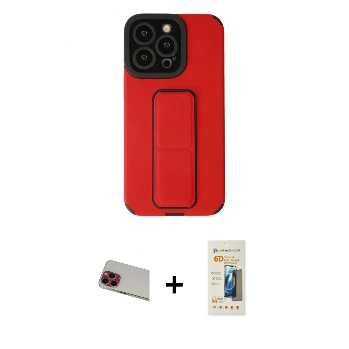 MARSİLYAN™- iPhone 13 Pro Max Kılıf Çekirdek Yansıma - Siyah 6D Mat Seramik Hayalet Nano Ekran Koruyucu + Rainbow Kamera Lens Koruma Cam - KI
