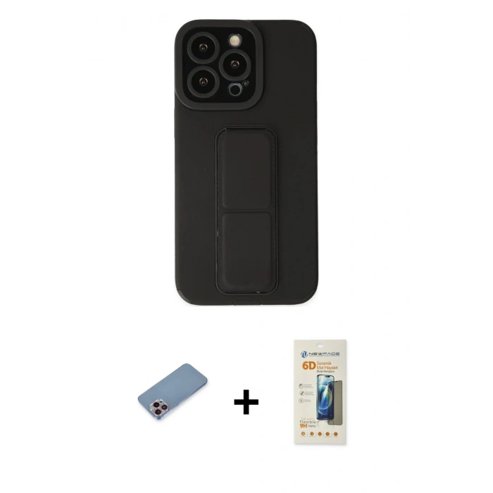 MARSİLYAN™- iPhone 13 Pro Max Kılıf Çekirdek Yansıma - Siyah 6D Mat Seramik Hayalet Nano Ekran Koruyucu + Shine Kamera Lens Koruma Cam - PE