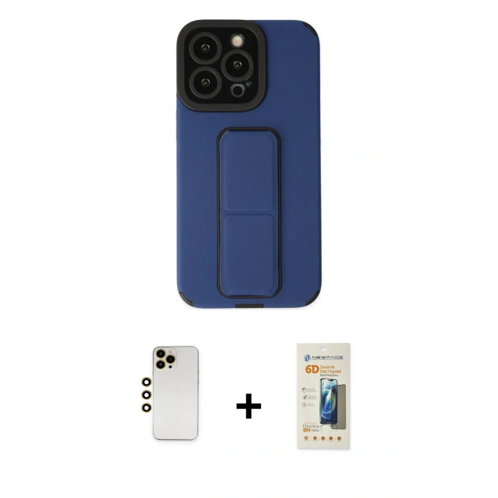 MARSİLYAN™- iPhone 13 Pro Max Kılıf Çekirdek Yansıma - Siyah 6D Mat Seramik Hayalet Nano Ekran Koruyucu + Shine Kamera Lens - GD