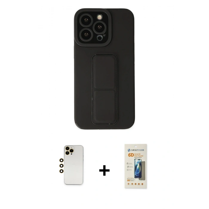 MARSİLYAN™- iPhone 13 Pro Max Kılıf Çekirdek Yansıma - Siyah 6D Mat Seramik Hayalet Nano Ekran Koruyucu + Shine Kamera Lens - GD