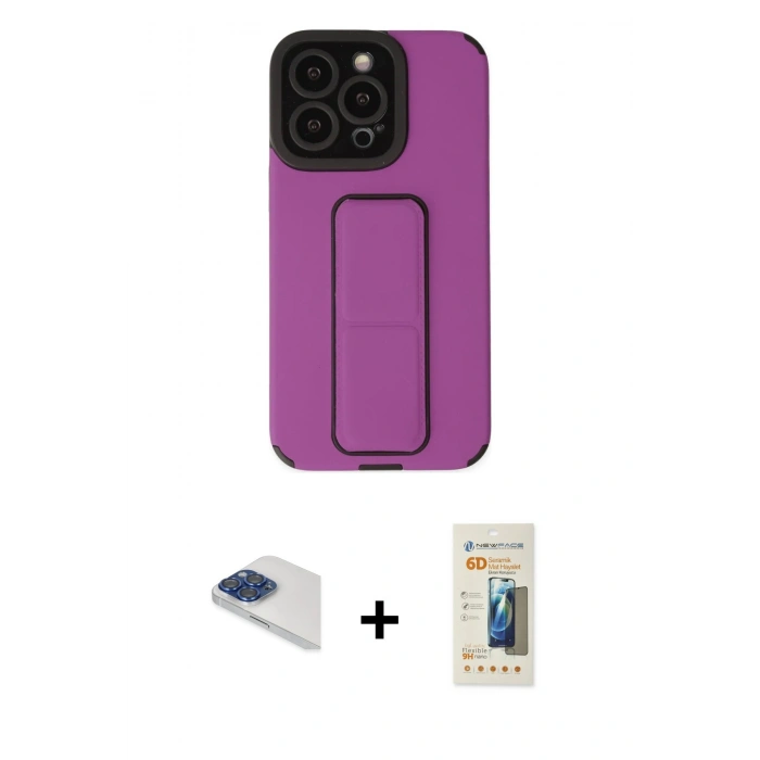 MARSİLYAN™- iPhone 13 Pro Max Kılıf Çekirdek Yansıma - Siyah 6D Mat Seramik Hayalet Nano Ekran Koruyucu + Pers Alüminyum Kamera Lens - LT