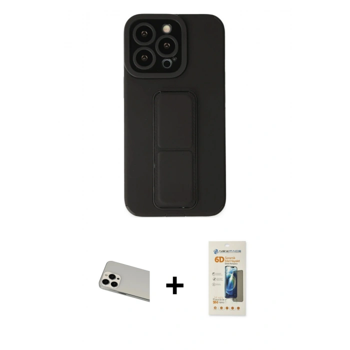 MARSİLYAN™- iPhone 13 Pro Max Kılıf Çekirdek Yansıma - Siyah 6D Mat Seramik Hayalet Nano Ekran Koruyucu + Rainbow Kamera Lens Koruma Cam - BZ