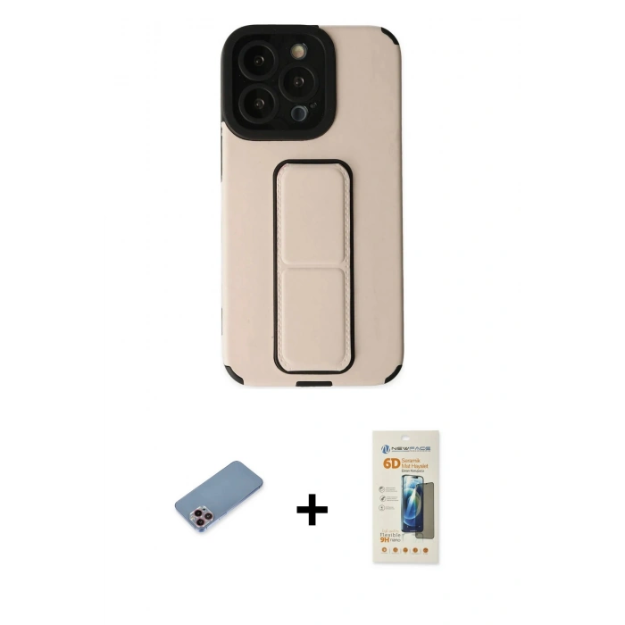 MARSİLYAN™- iPhone 13 Pro Max Kılıf Çekirdek Yansıma - Siyah 6D Mat Seramik Hayalet Nano Ekran Koruyucu + Shine Kamera Lens Koruma Cam - PE