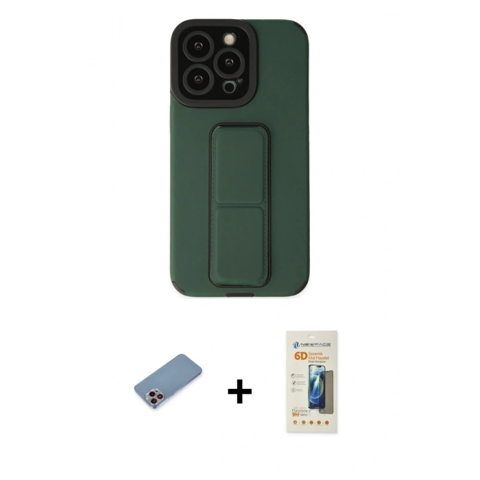 MARSİLYAN™- iPhone 13 Pro Max Kılıf Çekirdek Yansıma - Siyah 6D Mat Seramik Hayalet Nano Ekran Koruyucu + Shine Kamera Lens Koruma Cam - PE