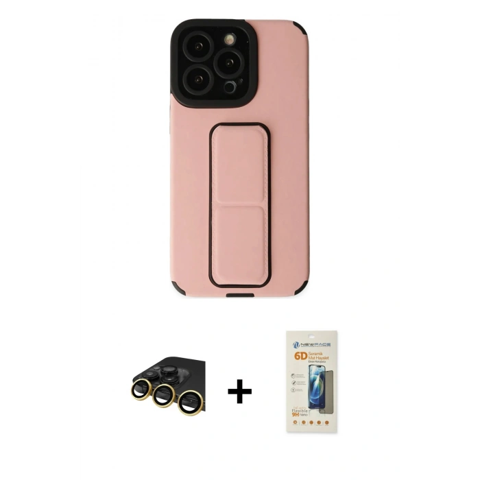 MARSİLYAN™- iPhone 13 Pro Max Kılıf Çekirdek Yansıma - Siyah 6D Mat Seramik Hayalet Nano Ekran Koruyucu + Raze Metal Kamera Lens - GD