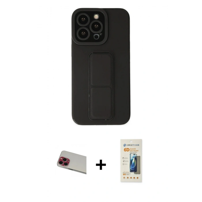 MARSİLYAN™- iPhone 13 Pro Max Kılıf Çekirdek Yansıma - Siyah 6D Mat Seramik Hayalet Nano Ekran Koruyucu + Rainbow Kamera Lens Koruma Cam - KI