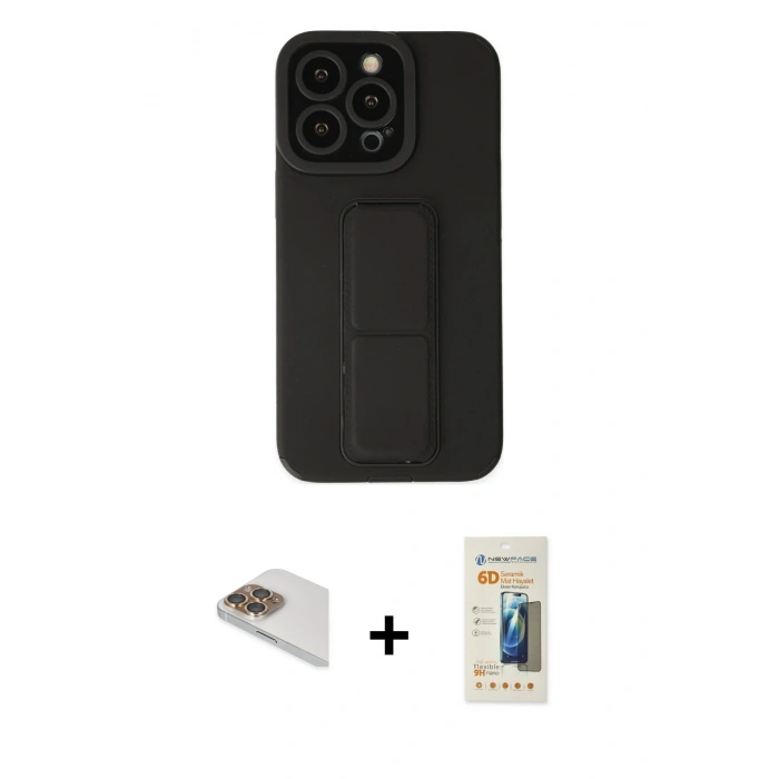 MARSİLYAN™- iPhone 13 Pro Max Kılıf Çekirdek Yansıma - Siyah 6D Mat Seramik Hayalet Nano Ekran Koruyucu + Pers Alüminyum Kamera Lens - GD