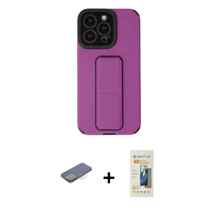 MARSİLYAN™- iPhone 13 Pro Max Kılıf Çekirdek Yansıma - Siyah 6D Mat Seramik Hayalet Nano Ekran Koruyucu + Renkli Kamera Lens Koruma Cam - SI