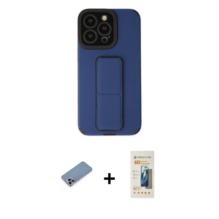 MARSİLYAN™- iPhone 13 Pro Max Kılıf Çekirdek Yansıma - Siyah 6D Mat Seramik Hayalet Nano Ekran Koruyucu + Shine Kamera Lens Koruma Cam - PE