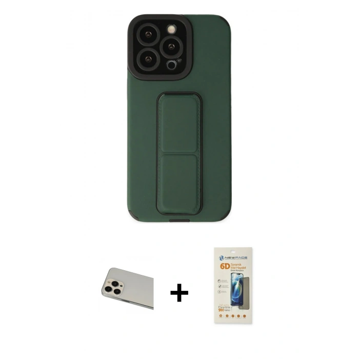 MARSİLYAN™- iPhone 13 Pro Max Kılıf Çekirdek Yansıma - Siyah 6D Mat Seramik Hayalet Nano Ekran Koruyucu + Rainbow Kamera Lens Koruma Cam - REGD