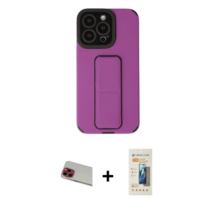 MARSİLYAN™- iPhone 13 Pro Max Kılıf Çekirdek Yansıma - Siyah 6D Mat Seramik Hayalet Nano Ekran Koruyucu + Rainbow Kamera Lens Koruma Cam - KI