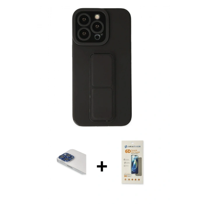 MARSİLYAN™- iPhone 13 Pro Max Kılıf Çekirdek Yansıma - Siyah 6D Mat Seramik Hayalet Nano Ekran Koruyucu + Pers Alüminyum Kamera Lens - LT