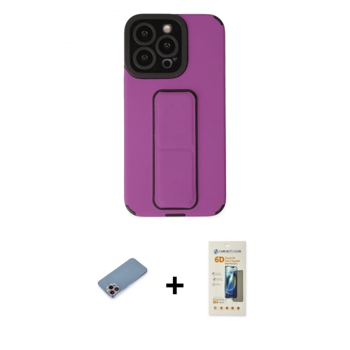 MARSİLYAN™- iPhone 13 Pro Max Kılıf Çekirdek Yansıma - Siyah 6D Mat Seramik Hayalet Nano Ekran Koruyucu + Shine Kamera Lens Koruma Cam - PE