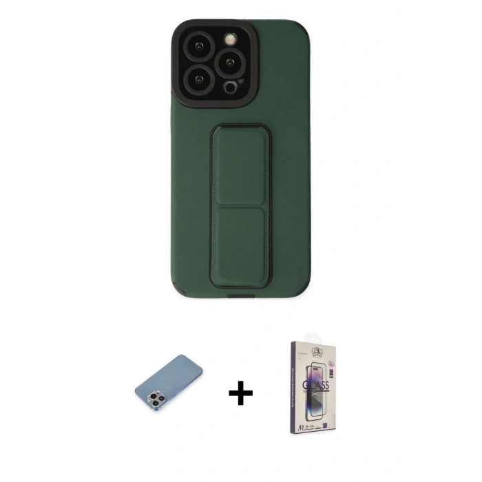 MARSİLYAN™- iPhone 13 Pro Max Kılıf Çekirdek Yansıma - Siyah Bilvis 3D Cam Ekran Koruyucu + Shine Kamera Lens Koruma Cam - GI
