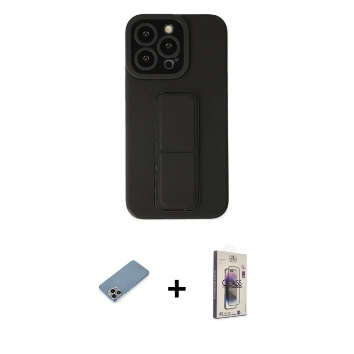 MARSİLYAN™- iPhone 13 Pro Max Kılıf Çekirdek Yansıma - Siyah Bilvis 3D Cam Ekran Koruyucu + Shine Kamera Lens Koruma Cam - GI