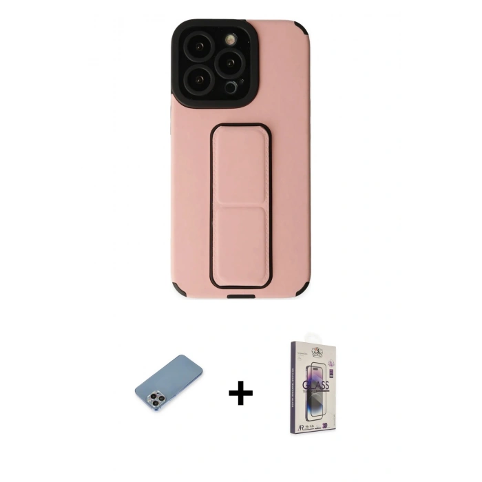 MARSİLYAN™- iPhone 13 Pro Max Kılıf Çekirdek Yansıma - Siyah Bilvis 3D Cam Ekran Koruyucu + Shine Kamera Lens Koruma Cam - GI