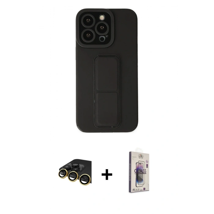 MARSİLYAN™- iPhone 13 Pro Max Kılıf Çekirdek Yansıma - Siyah Bilvis 3D Cam Ekran Koruyucu + Raze Metal Kamera Lens - GD