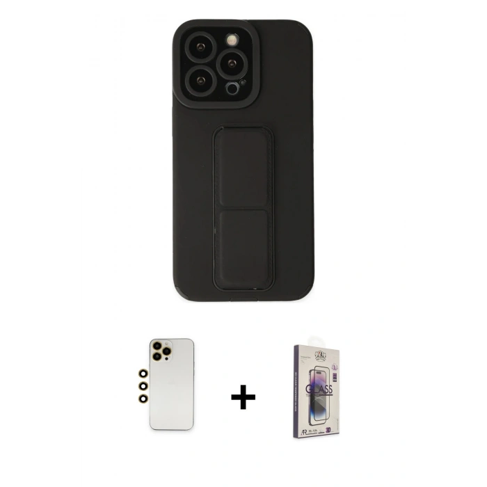 MARSİLYAN™- iPhone 13 Pro Max Kılıf Çekirdek Yansıma - Siyah Bilvis 3D Cam Ekran Koruyucu + Shine Kamera Lens - GD