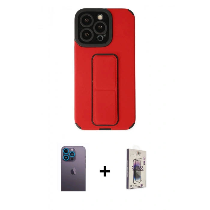 MARSİLYAN™- iPhone 13 Pro Max Kılıf Çekirdek Yansıma - Siyah Bilvis 3D Cam Ekran Koruyucu + Neon Fosforlu Kamera Lens - MI