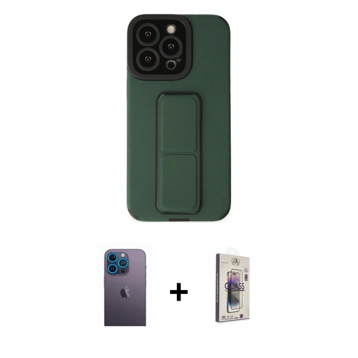 MARSİLYAN™- iPhone 13 Pro Max Kılıf Çekirdek Yansıma - Siyah Bilvis 3D Cam Ekran Koruyucu + Neon Fosforlu Kamera Lens - MI
