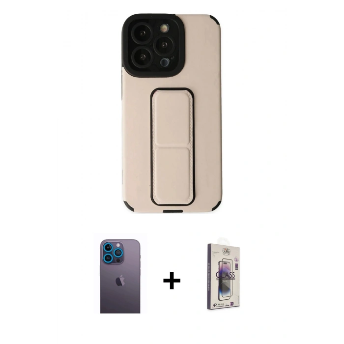 MARSİLYAN™- iPhone 13 Pro Max Kılıf Çekirdek Yansıma - Siyah Bilvis 3D Cam Ekran Koruyucu + Neon Fosforlu Kamera Lens - MI