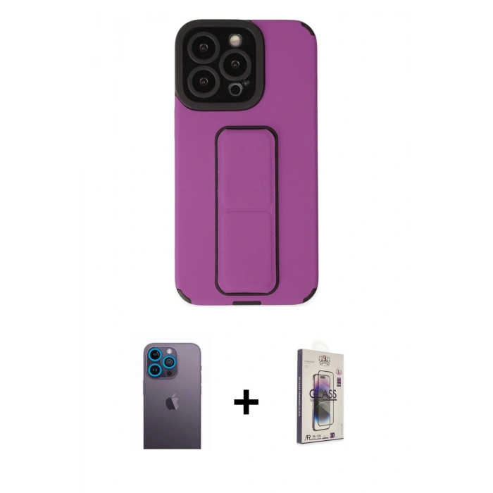 MARSİLYAN™- iPhone 13 Pro Max Kılıf Çekirdek Yansıma - Siyah Bilvis 3D Cam Ekran Koruyucu + Neon Fosforlu Kamera Lens - MI