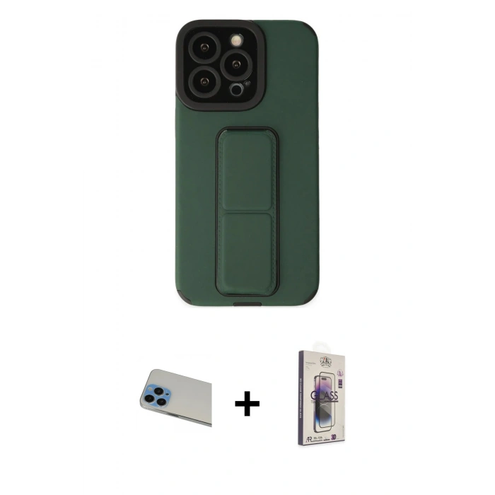MARSİLYAN™- iPhone 13 Pro Max Kılıf Çekirdek Yansıma - Siyah Bilvis 3D Cam Ekran Koruyucu + Mavi Rainbow Kamera Lens Koruma Cam
