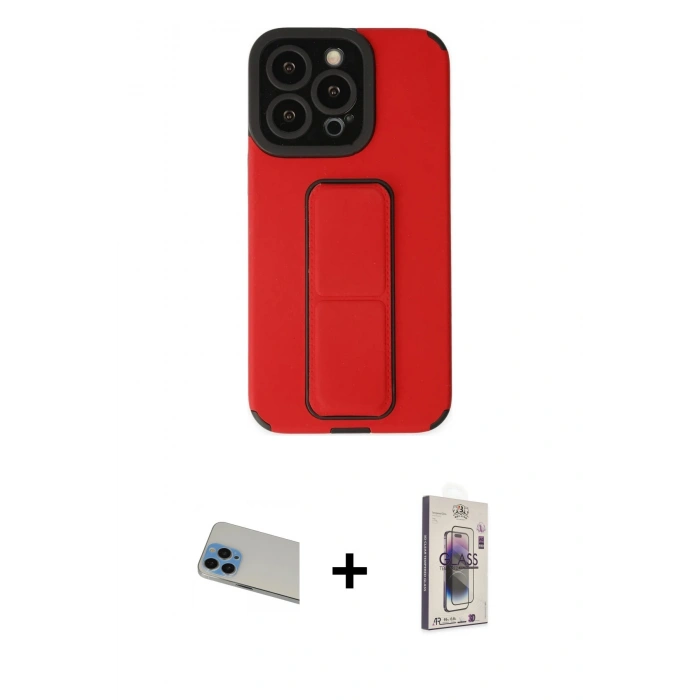 MARSİLYAN™- iPhone 13 Pro Max Kılıf Çekirdek Yansıma - Siyah Bilvis 3D Cam Ekran Koruyucu + Mavi Rainbow Kamera Lens Koruma Cam