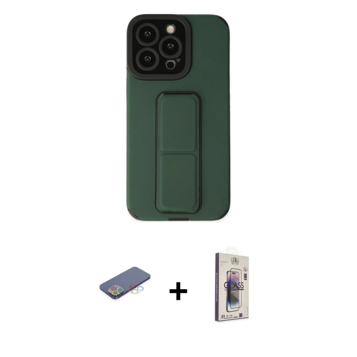MARSİLYAN™- iPhone 13 Pro Max Kılıf Çekirdek Yansıma - Siyah Bilvis 3D Cam Ekran Koruyucu + Mavi Renkli Kamera Lens Koruma Cam