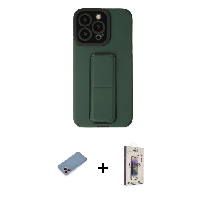 MARSİLYAN™- iPhone 13 Pro Max Kılıf Çekirdek Yansıma - Siyah Bilvis 3D Cam Ekran Koruyucu + Shine Kamera Lens Koruma Cam - PE