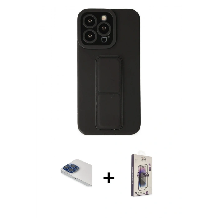 MARSİLYAN™- iPhone 13 Pro Max Kılıf Çekirdek Yansıma - Siyah Bilvis 3D Cam Ekran Koruyucu + Pers Alüminyum Kamera Lens - LT