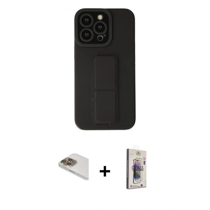 MARSİLYAN™- iPhone 13 Pro Max Kılıf Çekirdek Yansıma - Siyah Bilvis 3D Cam Ekran Koruyucu + Pers Alüminyum Kamera Lens - GD