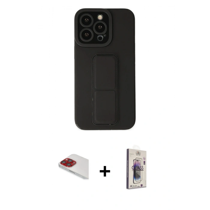 MARSİLYAN™- iPhone 13 Pro Max Kılıf Çekirdek Yansıma - Siyah Bilvis 3D Cam Ekran Koruyucu + Pers Alüminyum Kamera Lens - KI