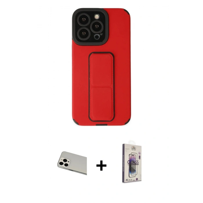 MARSİLYAN™- iPhone 13 Pro Max Kılıf Çekirdek Yansıma - Siyah Bilvis 3D Cam Ekran Koruyucu + Rainbow Kamera Lens Koruma Cam - BZ