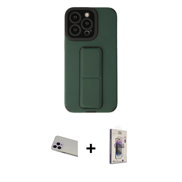 MARSİLYAN™- iPhone 13 Pro Max Kılıf Çekirdek Yansıma - Siyah Bilvis 3D Cam Ekran Koruyucu + Rainbow Kamera Lens Koruma Cam - MR
