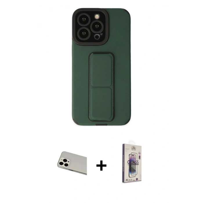 MARSİLYAN™- iPhone 13 Pro Max Kılıf Çekirdek Yansıma - Siyah Bilvis 3D Cam Ekran Koruyucu + Rainbow Kamera Lens Koruma Cam - BZ
