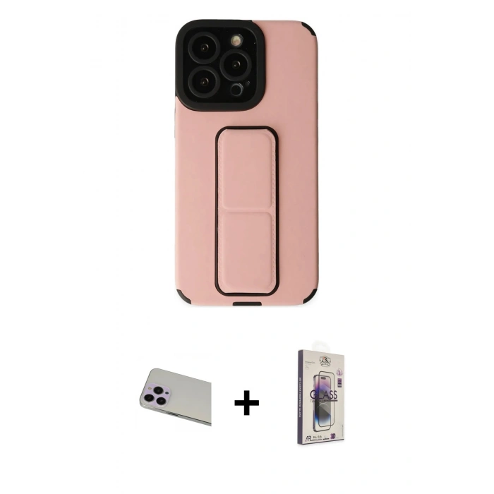 MARSİLYAN™- iPhone 13 Pro Max Kılıf Çekirdek Yansıma - Siyah Bilvis 3D Cam Ekran Koruyucu + Rainbow Kamera Lens Koruma Cam - MR
