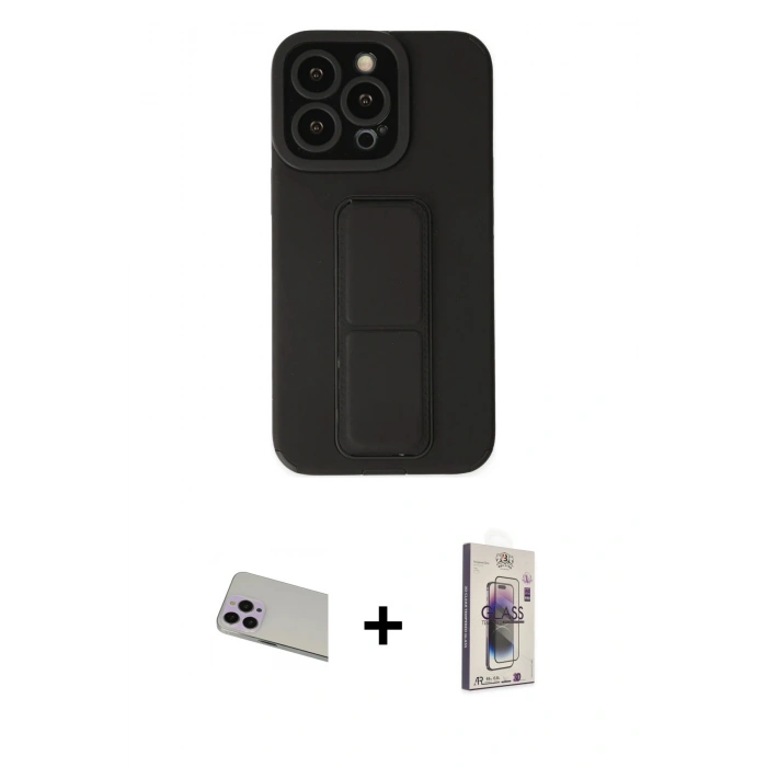 MARSİLYAN™- iPhone 13 Pro Max Kılıf Çekirdek Yansıma - Siyah Bilvis 3D Cam Ekran Koruyucu + Rainbow Kamera Lens Koruma Cam - MR
